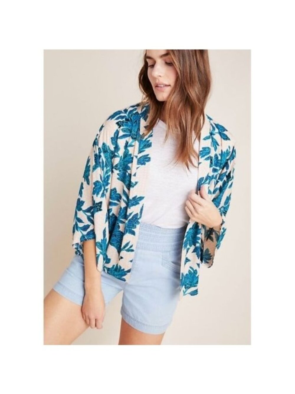 Anderson & Lauth Teal Coral Print Kimono